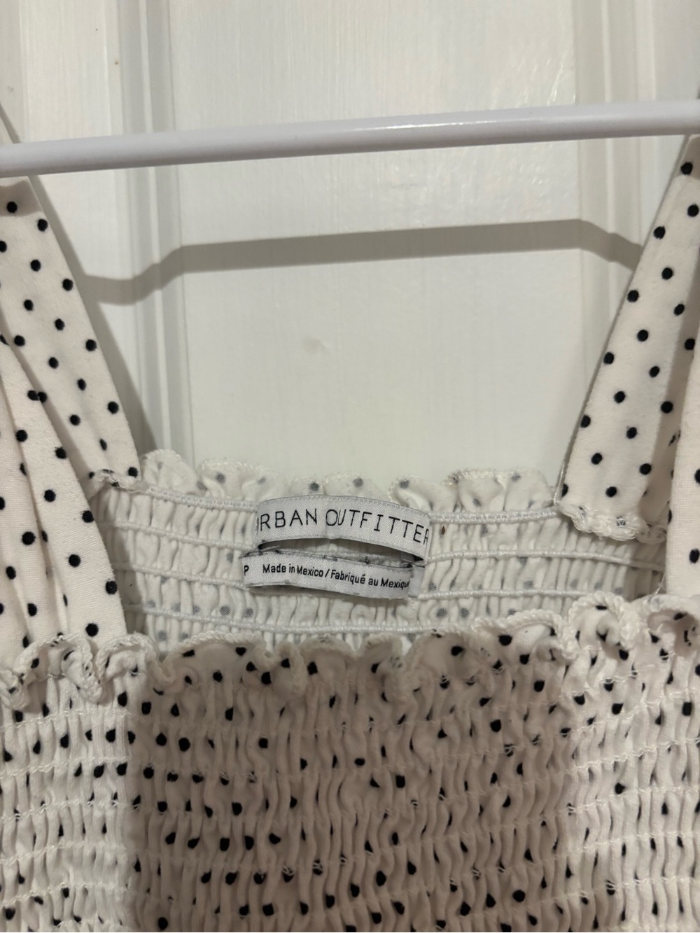 Urban Outfitters Cream Smocked Tank with Black Polka Dots